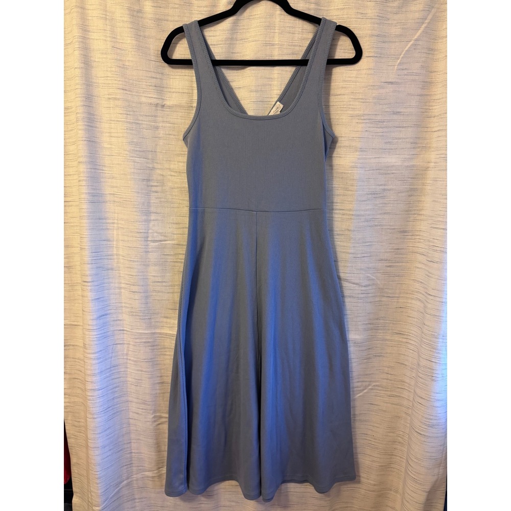 Treasure & Bond Blue Ribbed Knit Sleeveless Scoop Neck V-Back Midi Dress Medium